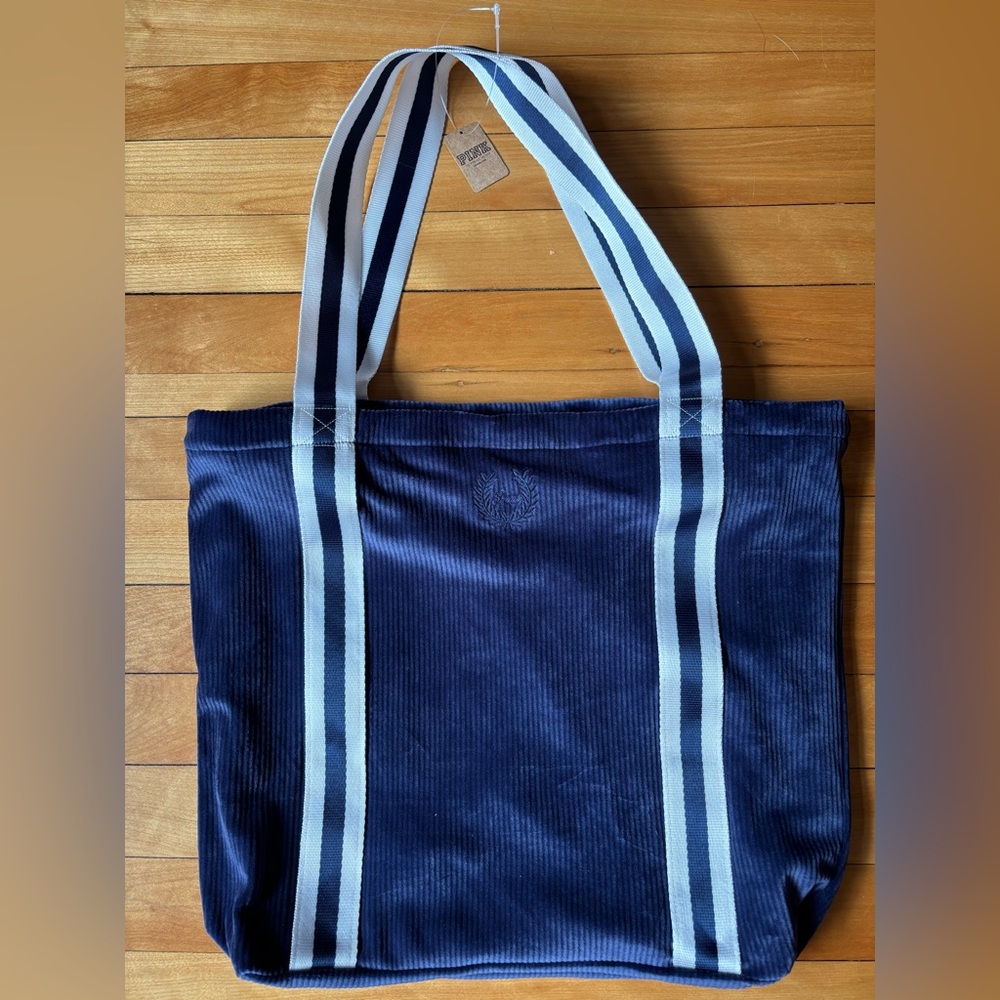 Victoria’s Secret Pink navy blue velour/corduroy nautical look tote bag NWT